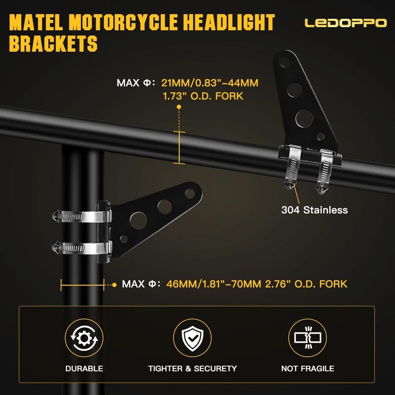 LEDOPPO Motorcycle Headlight Brackets With Clamps Fit Cafe Racer,Chopper,Bobber,Street Tracker,Scrambler Motorcycle with 27mm to 70mm O.D. Fork,7",5.75",5-3/4" Side Fork Mount Headlight Bracket - Image 5